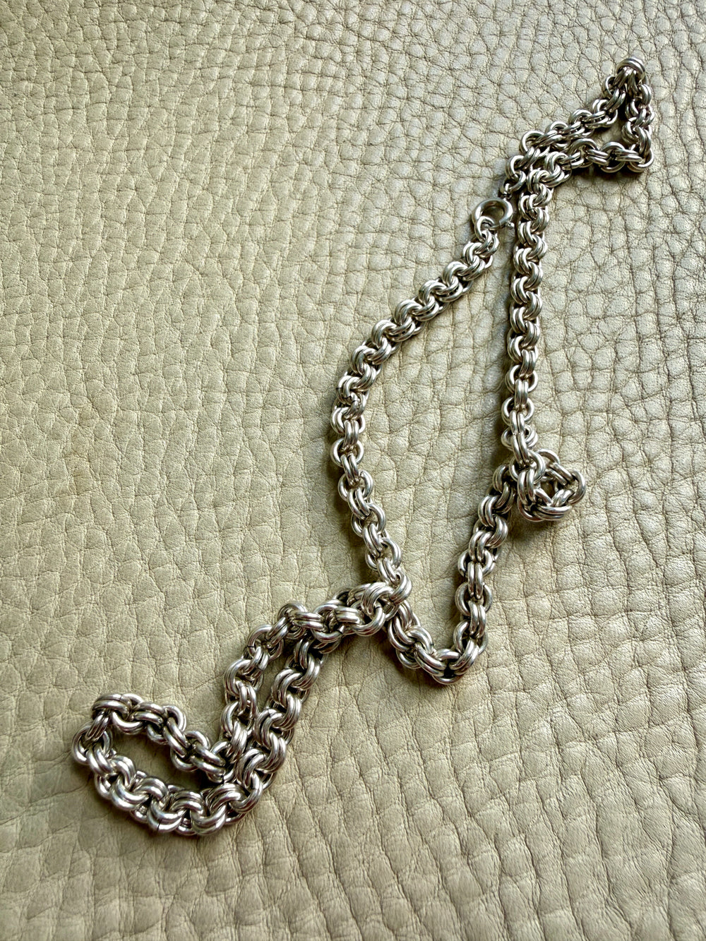 Vintage Silver Double Rolo Link Necklace – 16 Inch Length