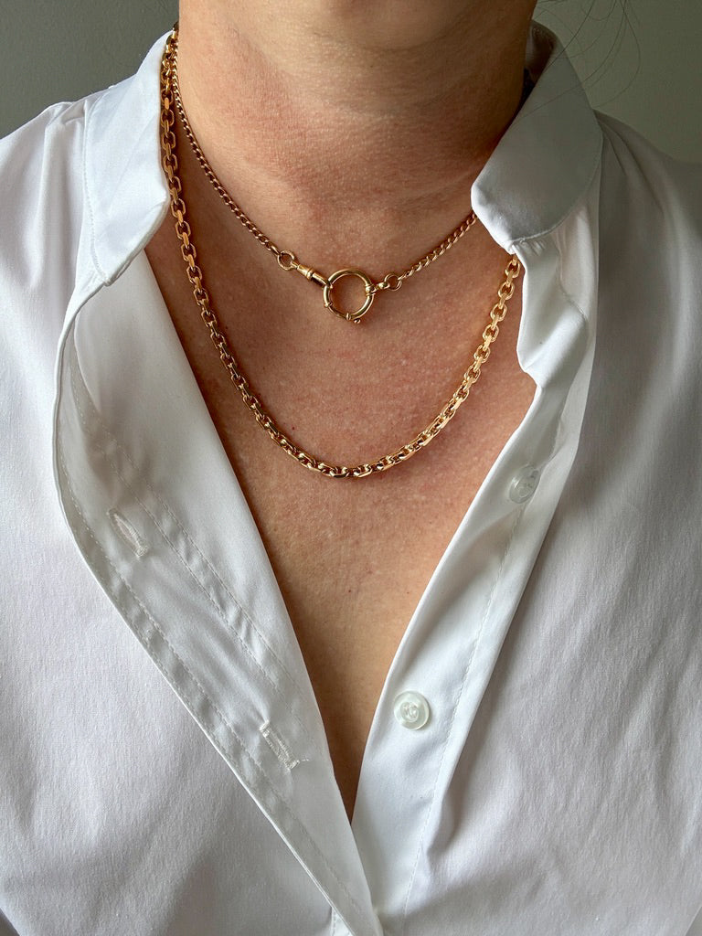 1899 Antique Swedish 18k Gold Curb Link Watch Chain Necklace - 15.8 inch length
