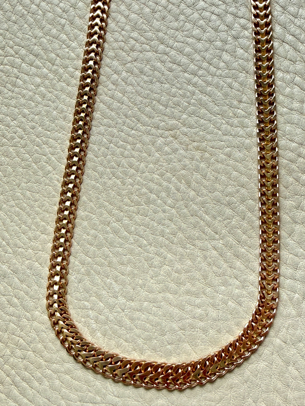 Vintage Swedish Wide Herringbone Link Necklace 18k Gold – 20 Inch Length