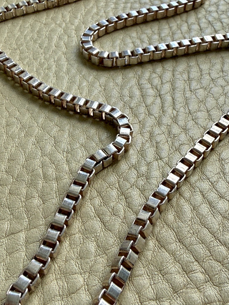 Chunky Vintage Box Chain Necklace in 835 Silver – 23.75 Inch Length