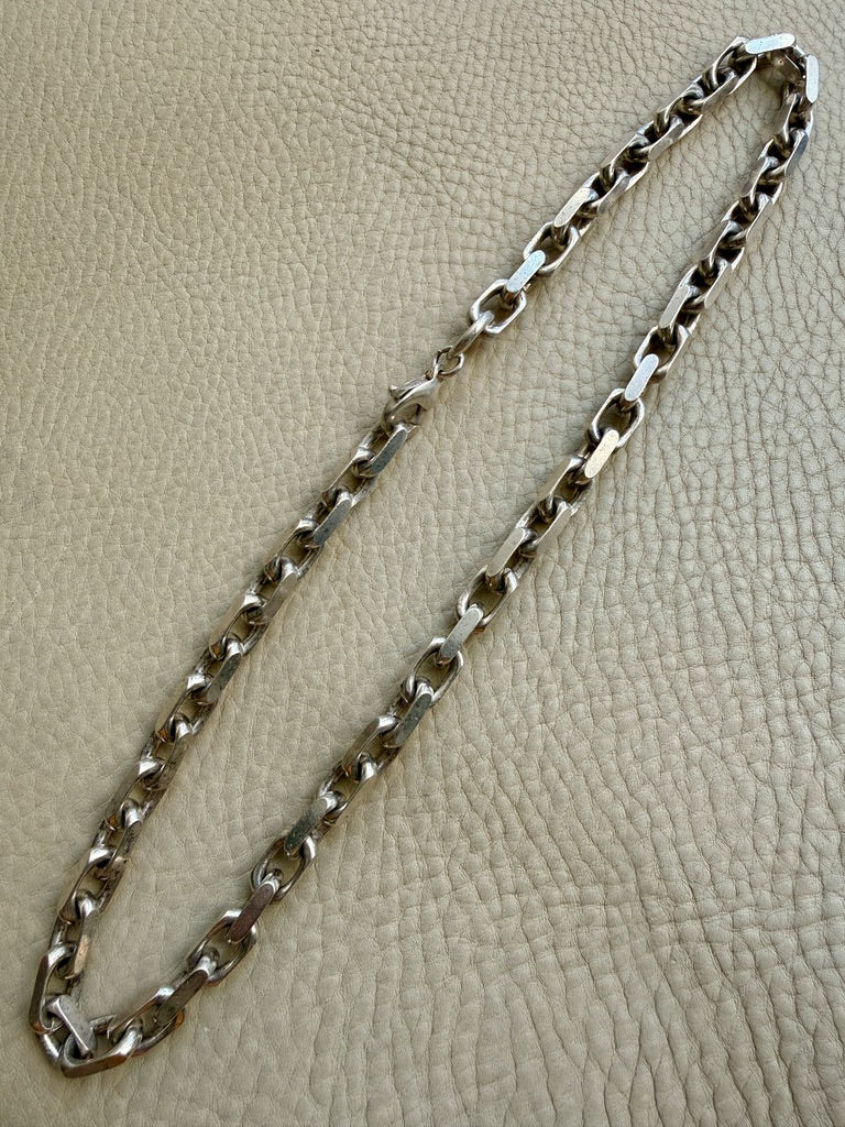 Vintage Sterling Silver Chunky Biker Link Chain Necklace – 22 Inch Length