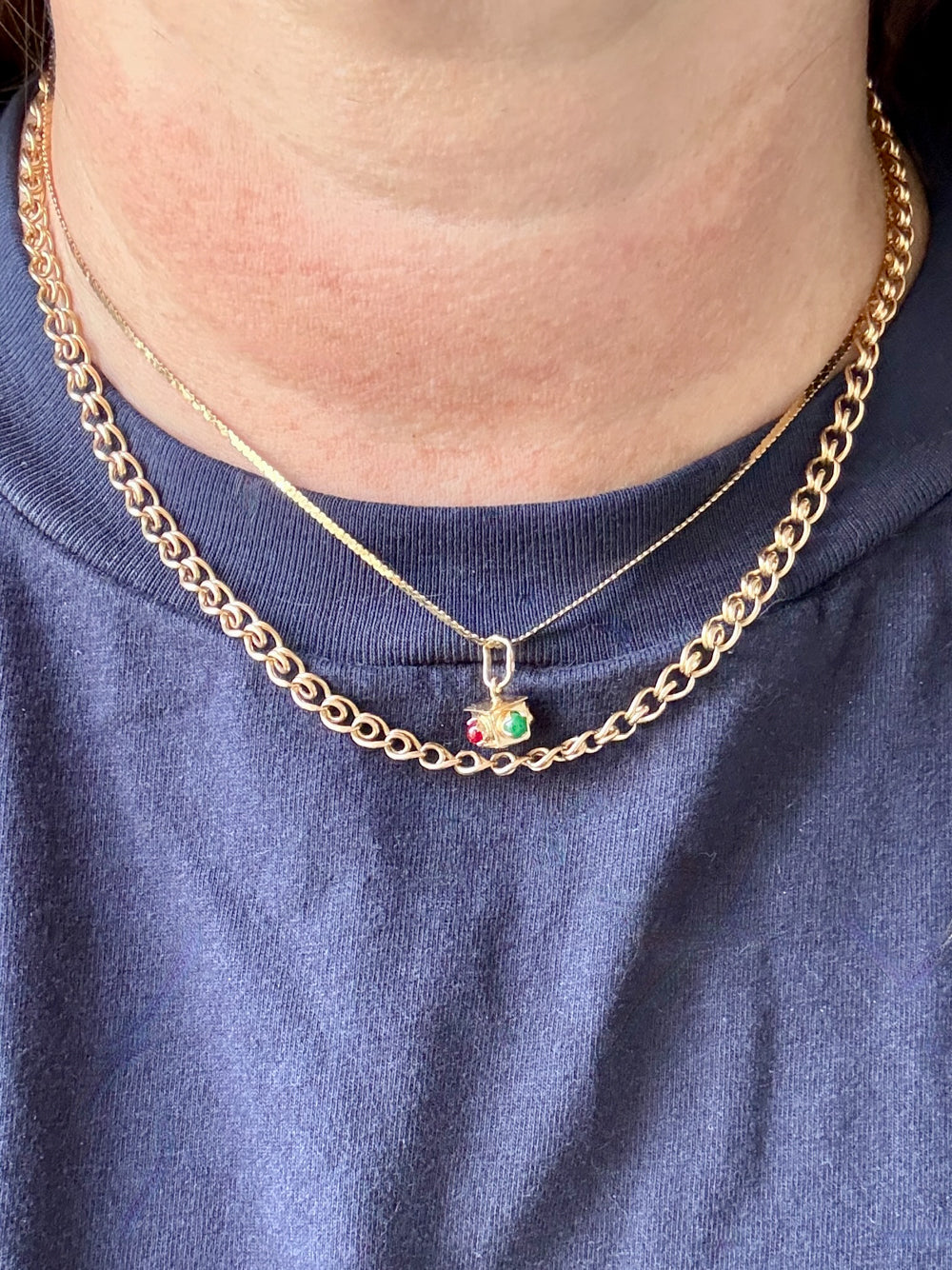 Midcentury Italian 18k Gold Square Box Charm or Pendant with Cabochon Side Accents