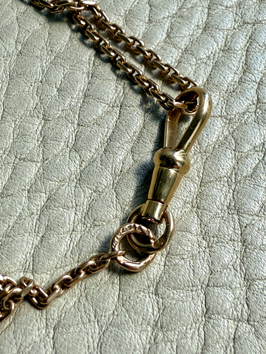 1919 Swedish Antique 18k Longuard Biker Link Chain with Dog Clip - 28 inch necklace length