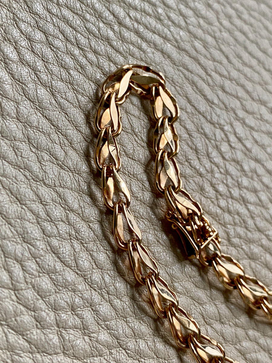 Undulating leaf link bracelet in 18k gold - Swedish vintage 1958 - 7 inch length