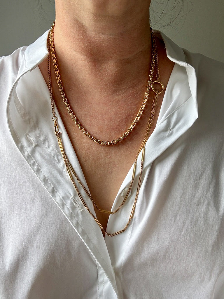 1899 Antique Swedish 18k Gold Curb Link Watch Chain Necklace - 15.8 inch length
