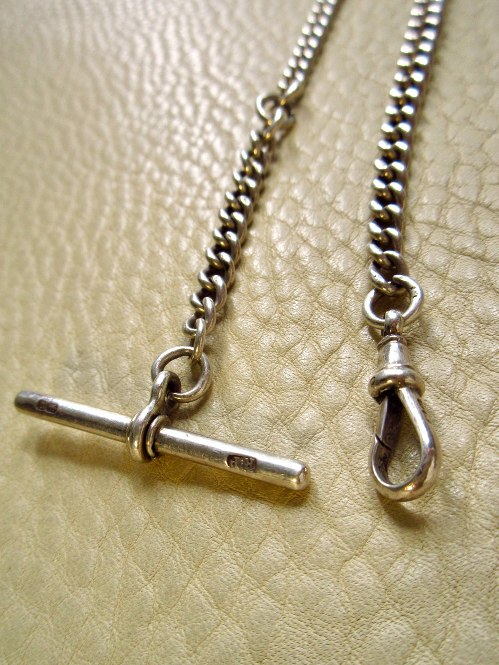 1894 Antique British Sterling Silver Curb Link Watch Chain – 14.75 Inch Length