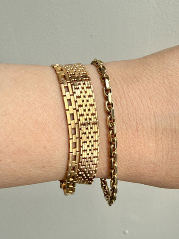 Vintage Biker Link Bracelet in 14k solid gold - Signed EEJ - 7.6 inch length