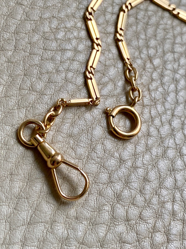 18k Gold Bar-Link Watch Chain Necklace with Dog Clip - 16.4 inch length