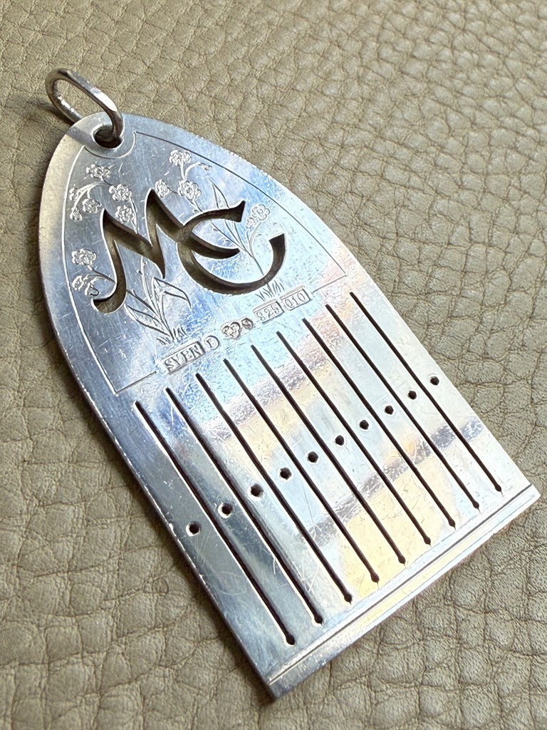 Vintage Swedish Sterling Silver Tape Loom Pendant - Signed