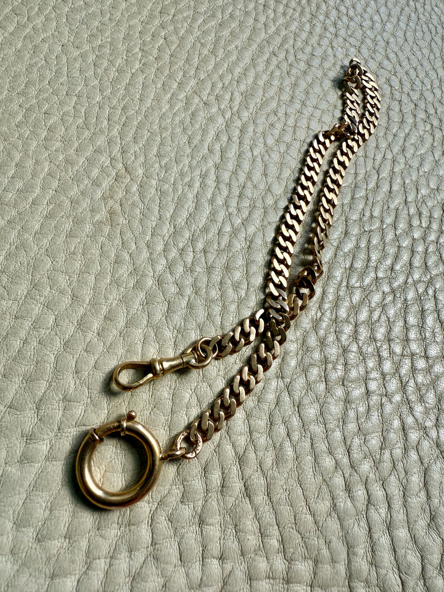 Antique 18k Gold Curb Link Watch Chain Necklace Extender with Large Bolt Clasp - 11 inch length