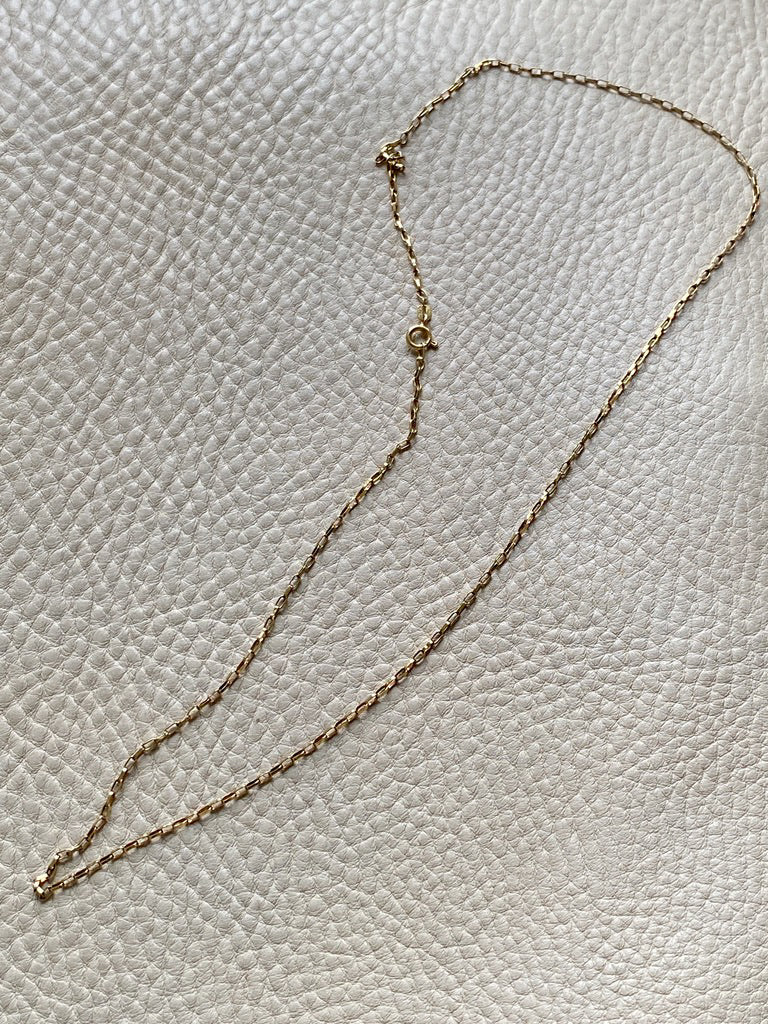18k Gold Vintage Skinny Elongated Biker Link Chain Necklace - 22.5 inch length