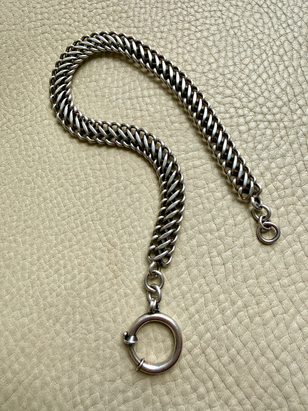 antique silver watch chain with oversized bolt clasp