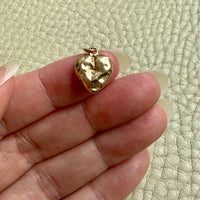 Vintage 18k Gold "Molared" Puffy Heart Charm – 0.75 inch Drop