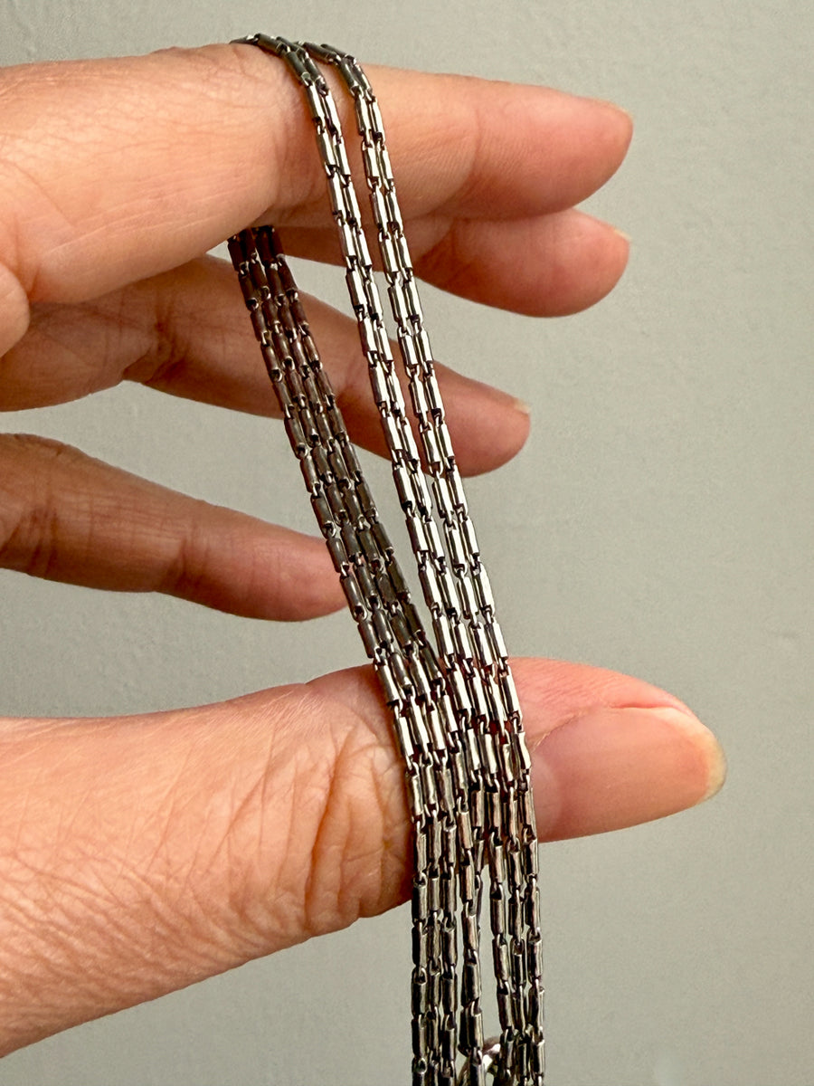 Early 1900s Antique PLATINUM Link Longuard Chain Necklace with Dog Clip - 31-62 inch length