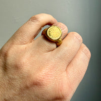 Unique! 18k Gold Vintage Signed Hammer Finish Signet Ring - Size 6.75-7