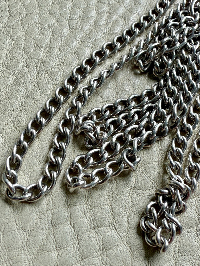 Edwardian era Sterlling Silver Longuard Curb Link Chain with Swivel Dog Clip - 31 inch doubled necklace length adjustable