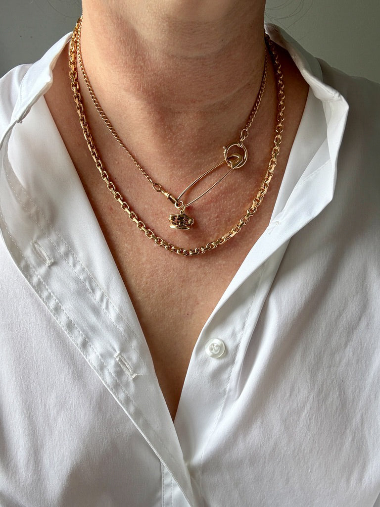 1899 Antique Swedish 18k Gold Curb Link Watch Chain Necklace - 15.8 inch length