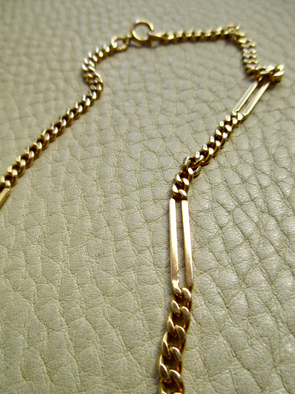 Vintage 18k Yellow Gold Bar and Curb Chain Necklace - 17.5 inch length