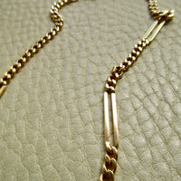 Vintage 18k Yellow Gold Bar and Curb Chain Necklace - 17.5 inch length