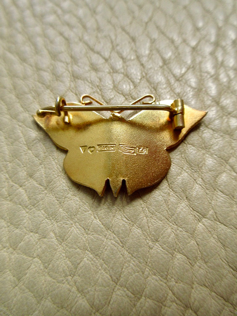 1952 Gilt Silver Ultramarine Blue Guilloché Enamel Butterfly Brooch by Tillander - 1.3 inch width