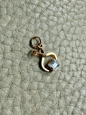 18k gold vintage charm or pendant - Ice Tongs with Crystal