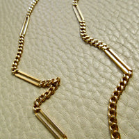 Vintage 18k Yellow Gold Bar and Curb Chain Necklace - 17.5 inch length