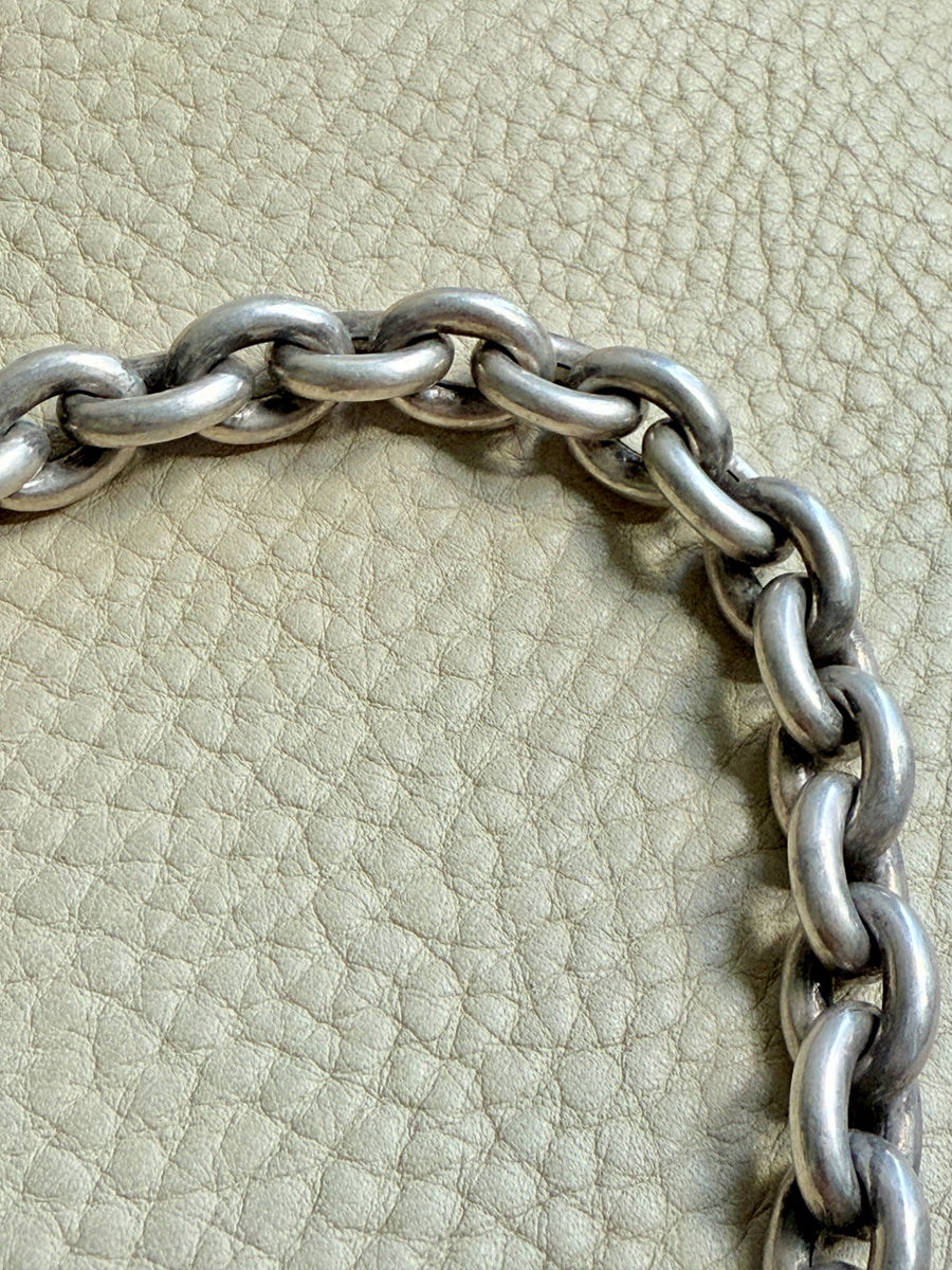 Antique Puffy Oval link Silver Chain with push clasp - 18” length