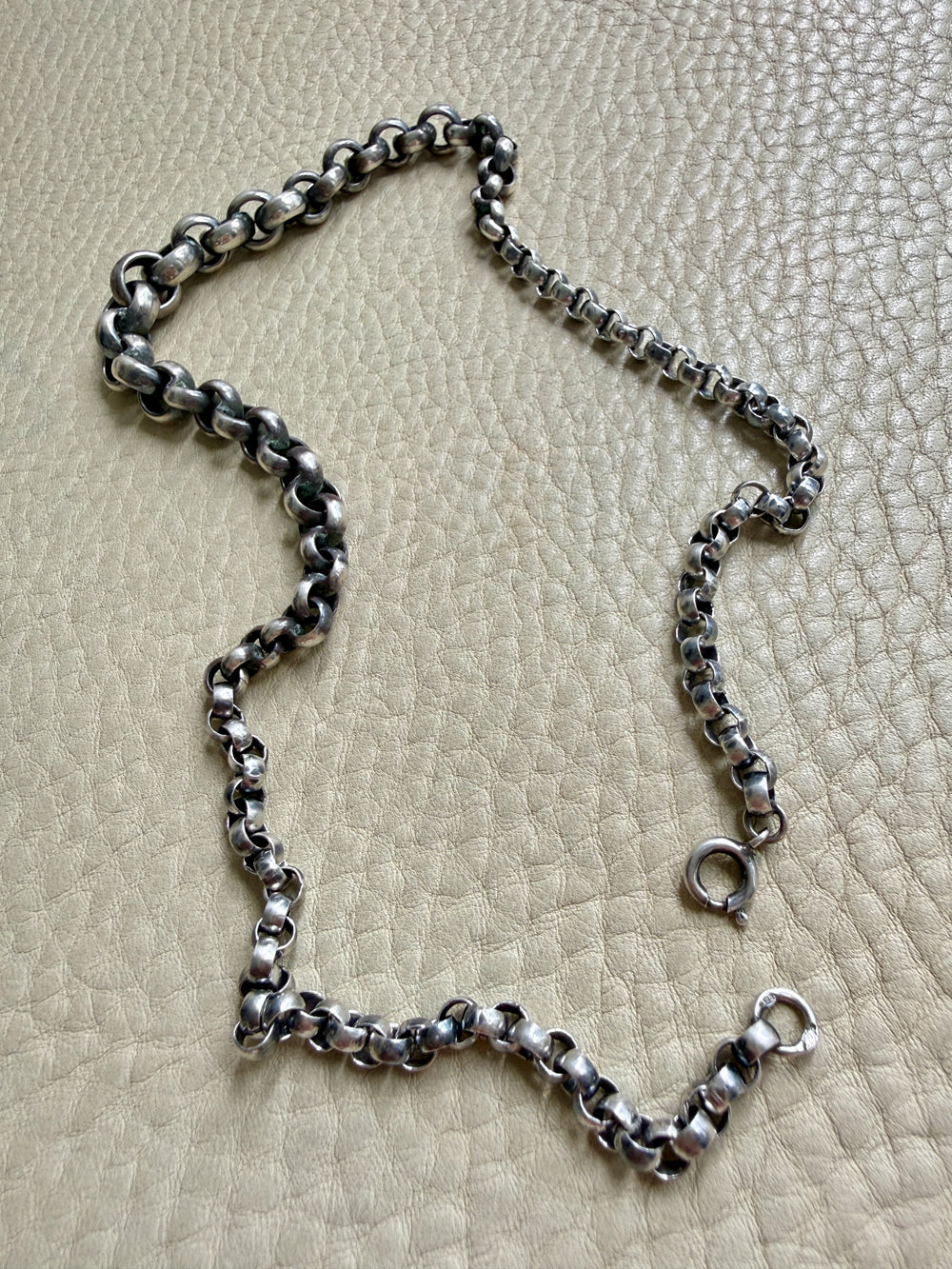 Silver Rolo Link Necklace Graduated Width - 16.8 inch length