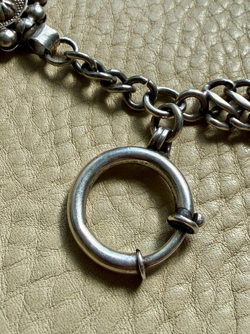 Silver Antique Dutch Figure-8 Pocket Watch Chain with Fob and Large Bolt Clasp - Mid 1800s era