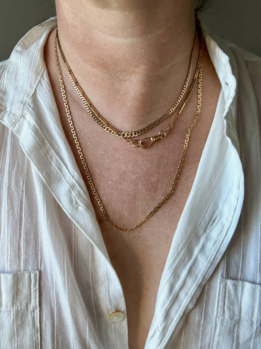 18k Gold Bar-Link Watch Chain Necklace with Dog Clip - 17 inch length