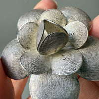 1950s Sterling Silver Filigree Flower Brooch - 1.8 inch diameter