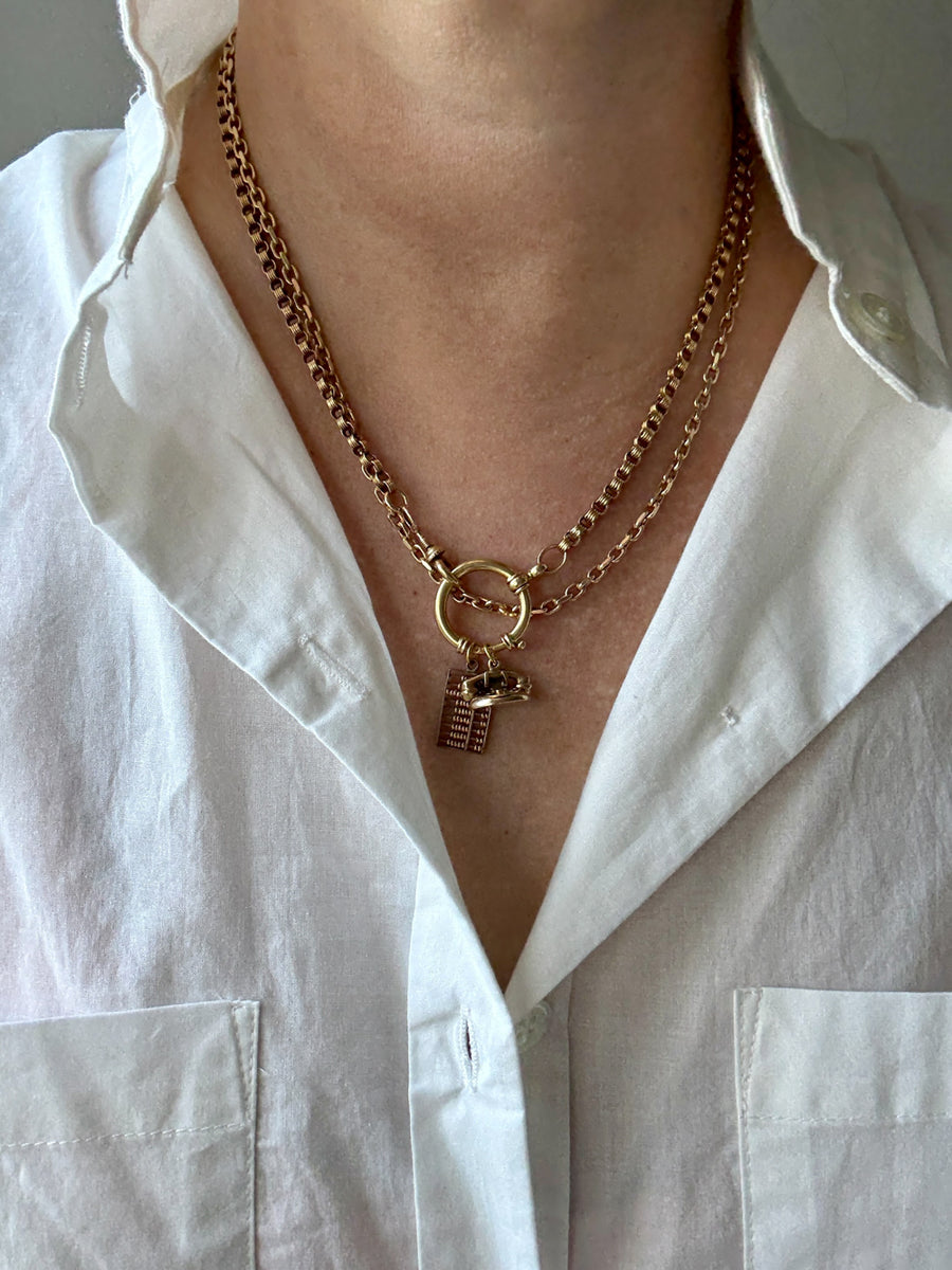 1891 Antique 18k Gold Watch Chain Necklace with Large Bolt Clasp - 18 inch length