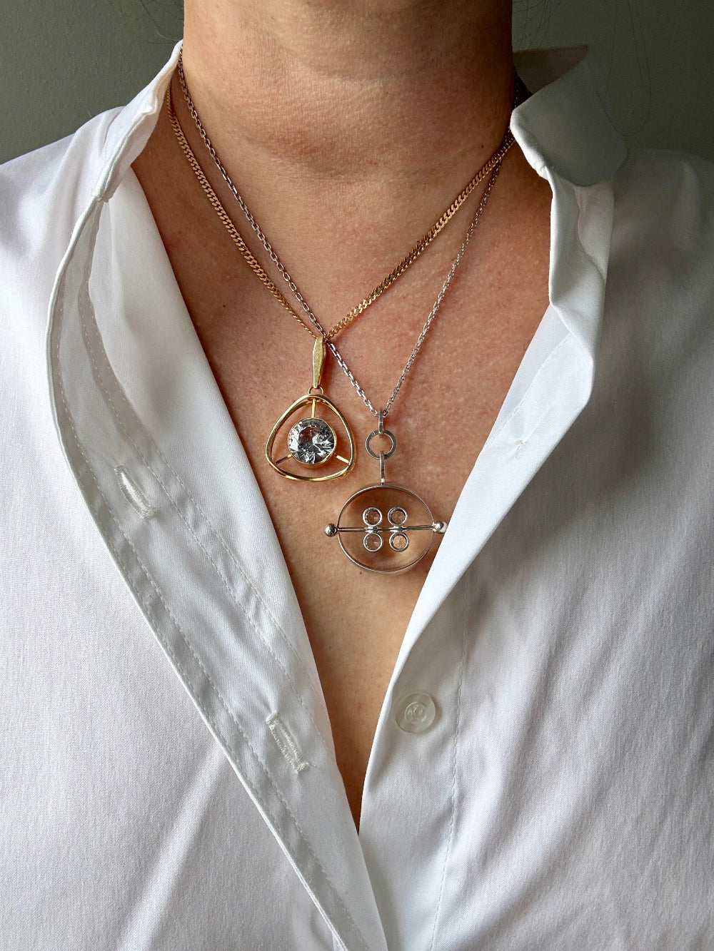 1966 Finnish Vintage Silver and Quartz Pendant Necklace by Elis Kauppi - 18 inch length