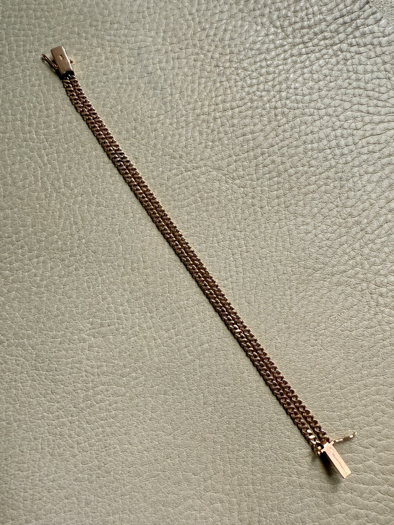 Midcentury era 18k gold Curb Link - Double strand bracelet - 7.6 inch length