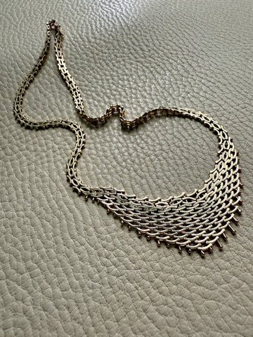 Supple Bib Brick Link Necklace in 14k gold - Midcentury era Danish - 17.3 inch length