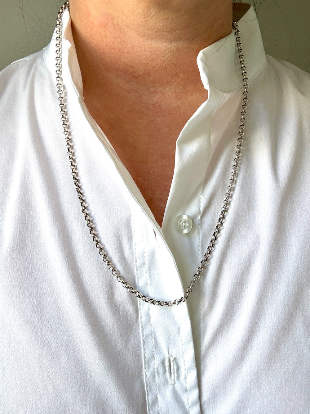 Vintage Silver Rolo Link Necklace- 23.6 inch length