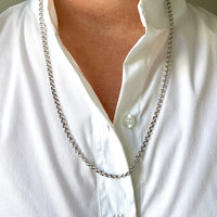 Vintage Silver Rolo Link Necklace- 23.6 inch length
