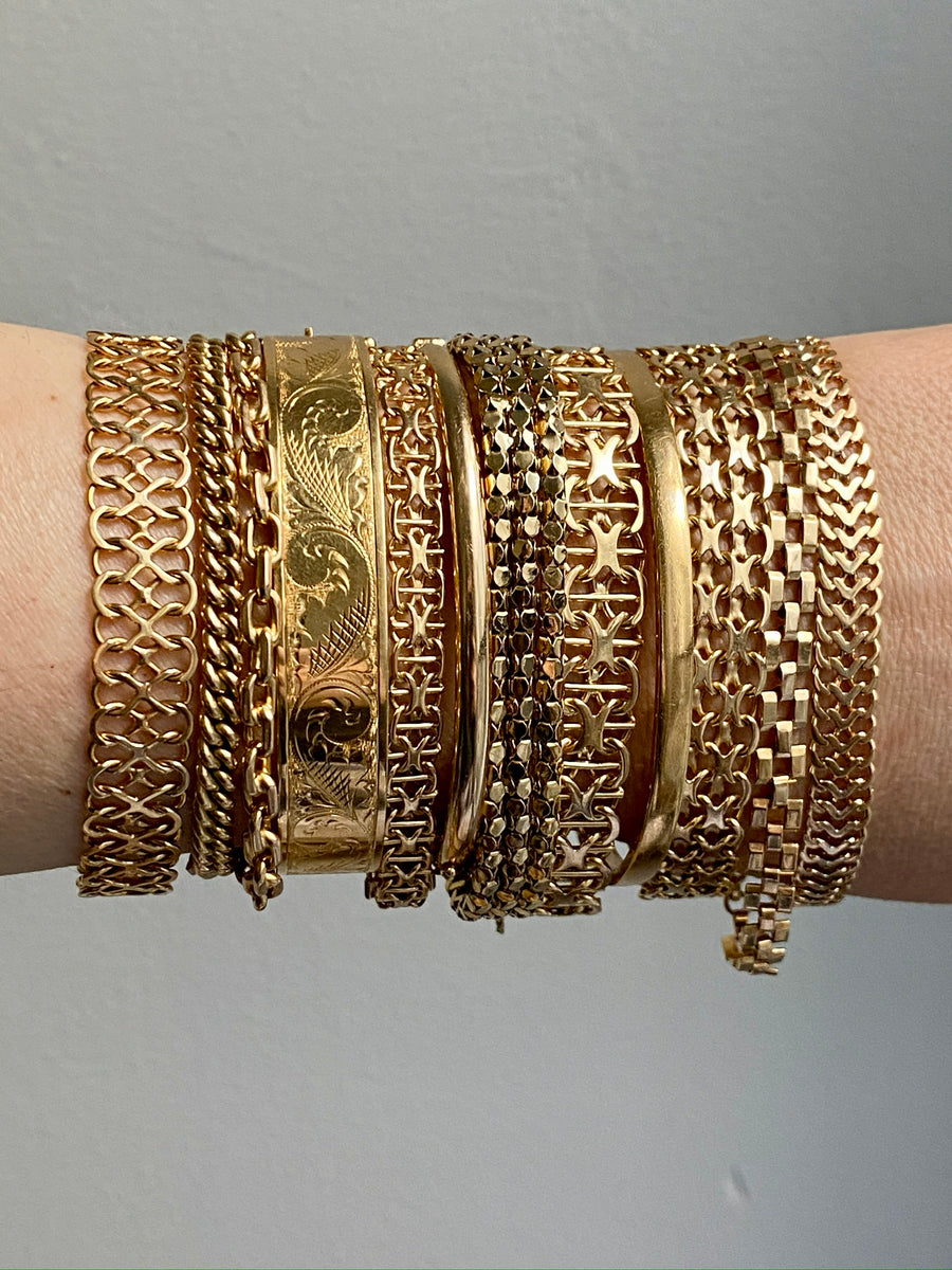 Stack of vintage Scandinavian 18k gold bracelets