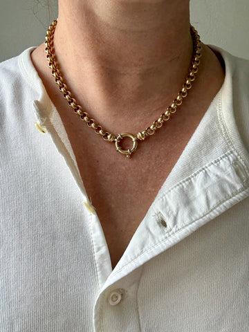 Chubby! 18k Gold Rolo Link Necklace with Large Bolt Clasp - 17.8 inch length