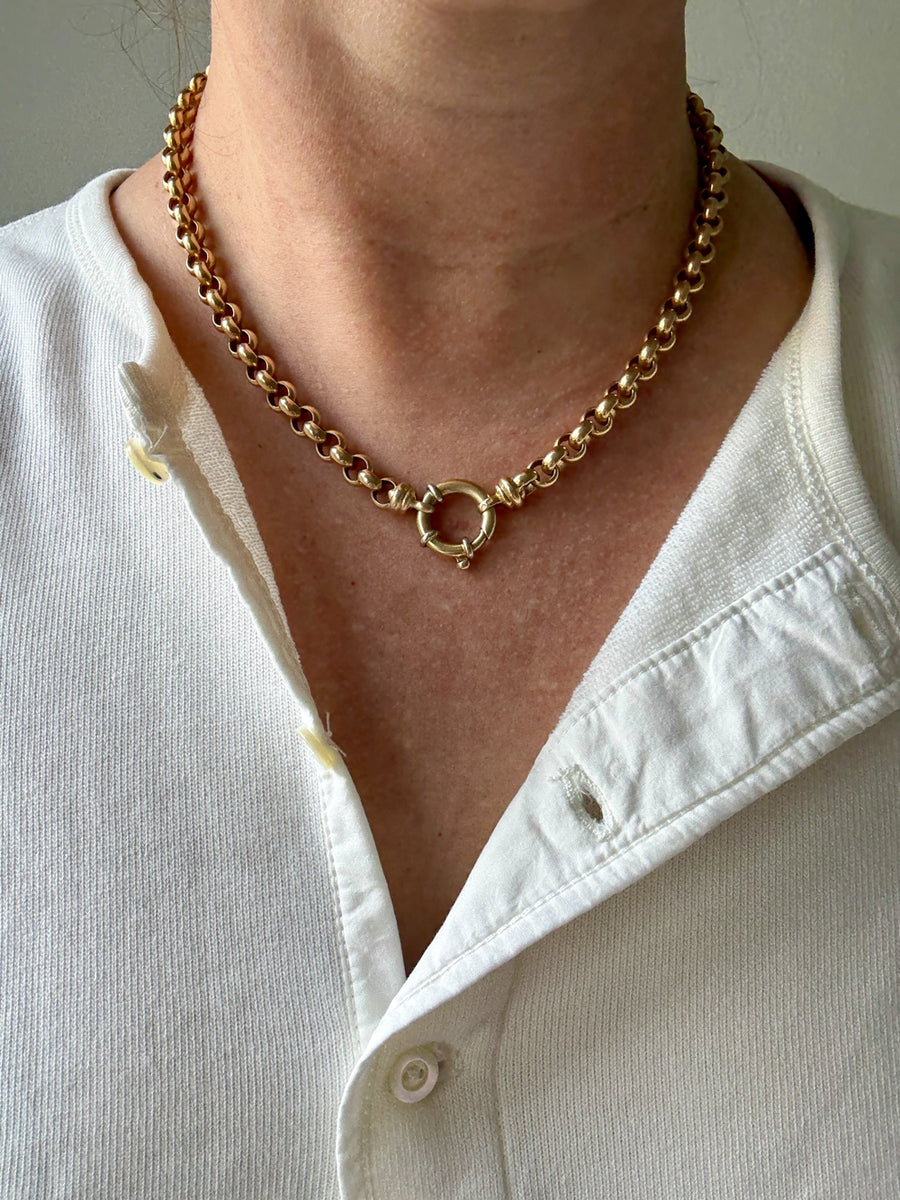 Chubby! 18k Gold Rolo Link Necklace with Large Bolt Clasp - 17.8 inch length