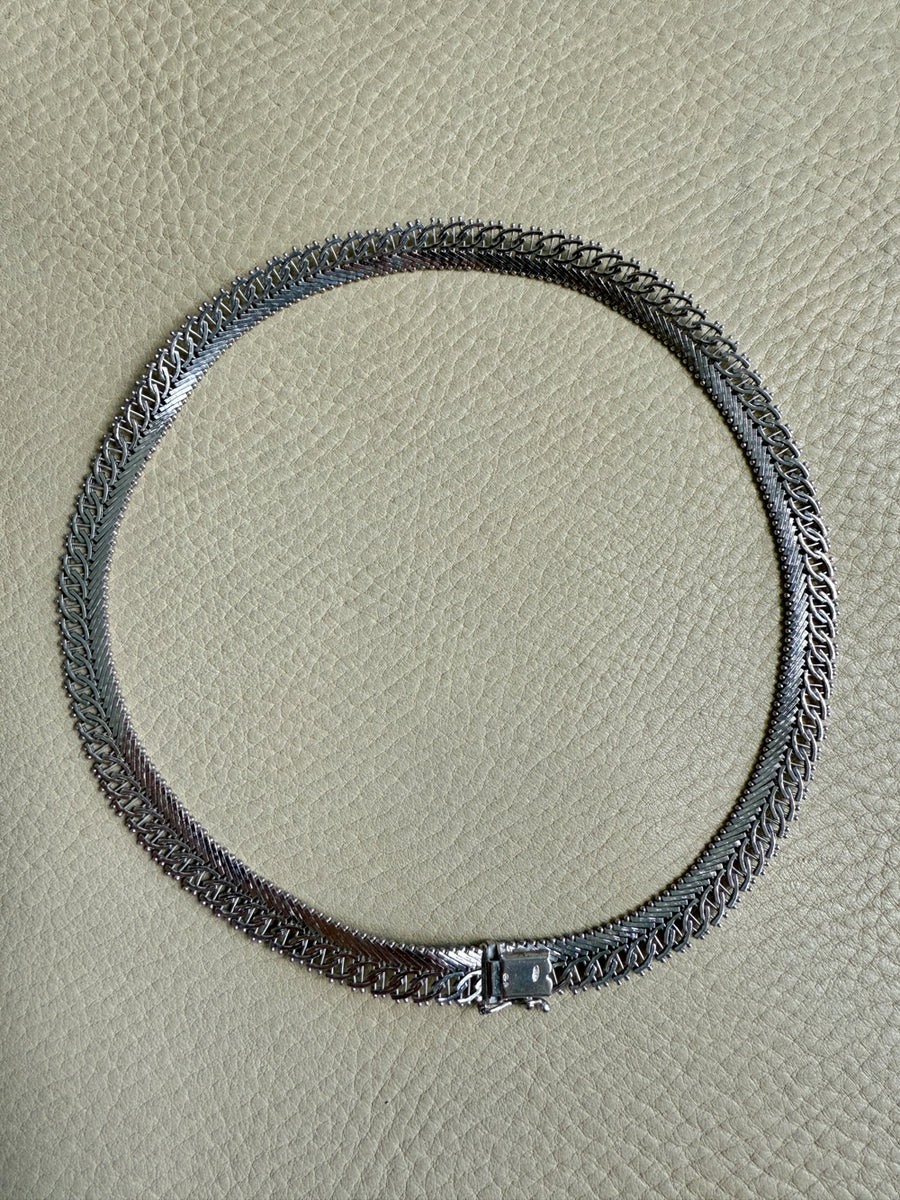 Silver Handmade Crosshatch Link Necklace - 17.1 inch length