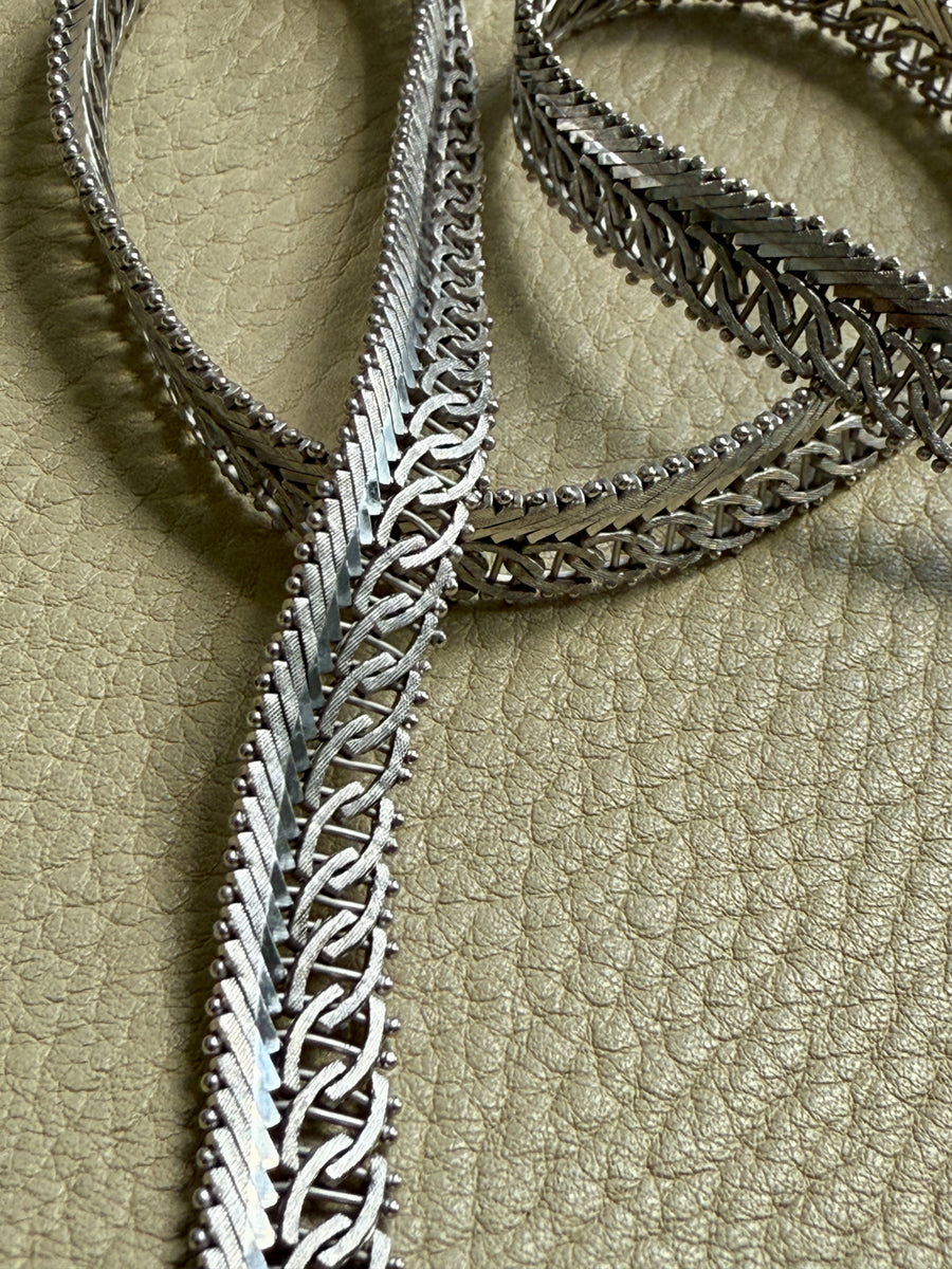 Silver Handmade Crosshatch Link Necklace - 17.1 inch length
