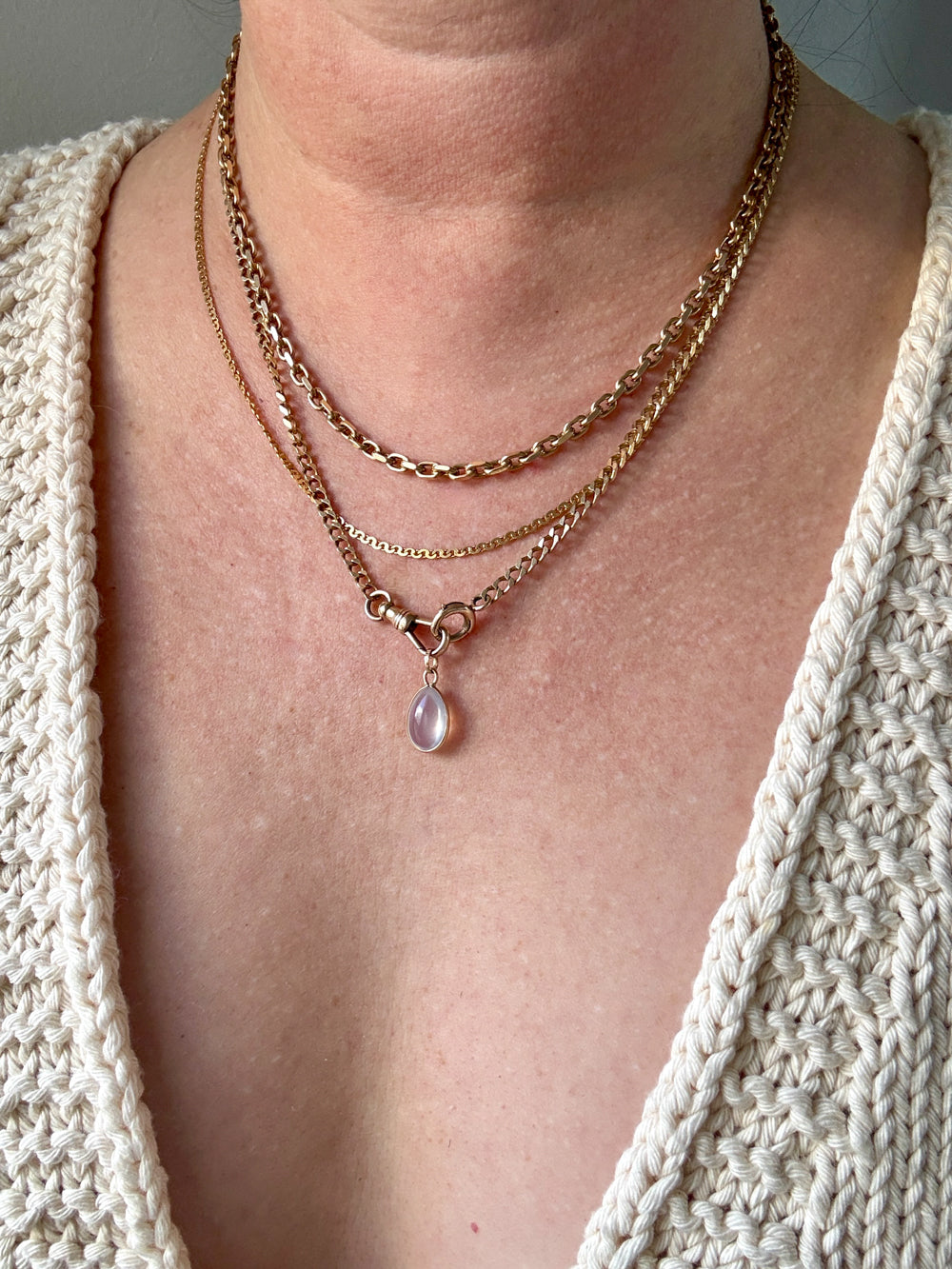 Skinny Vintage Swedish Virola Link Necklace 18k Gold – 19.7 Inch Length
