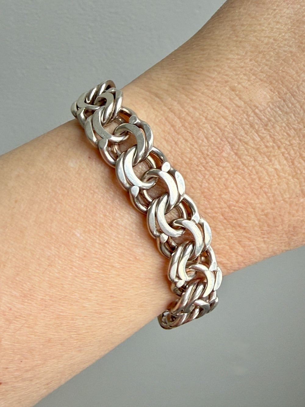 Heavy Swedish Double Link Curb Silver Bracelet by Victor Janson – 7.5 inch length