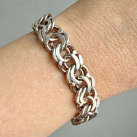 Heavy Swedish Double Link Curb Silver Bracelet by Victor Janson – 7.5 inch length
