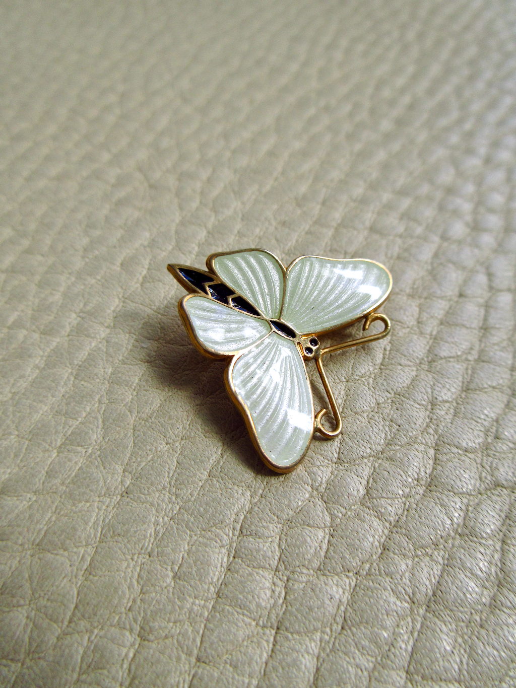 1951 Gilt Silver White Enamel Butterfly Brooch by Tillander - 0.9 inch width