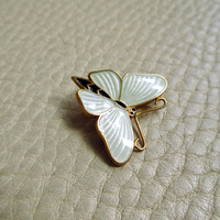 1951 Gilt Silver White Enamel Butterfly Brooch by Tillander - 0.9 inch width
