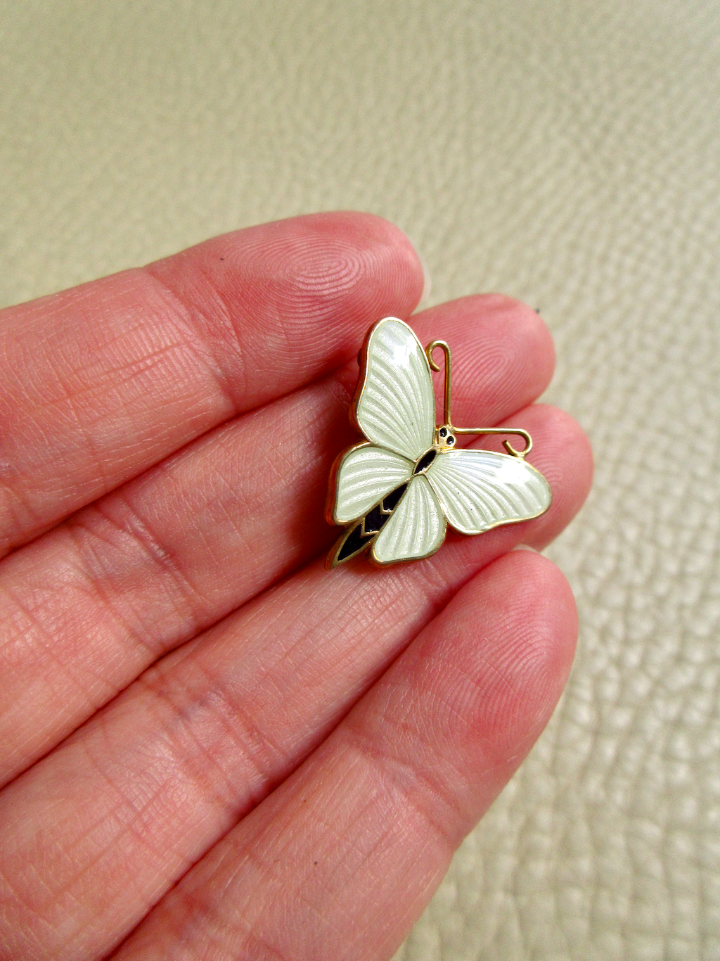 1951 Gilt Silver White Enamel Butterfly Brooch by Tillander - 0.9 inch width
