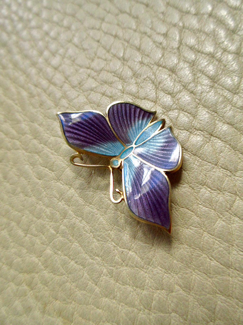 1952 Gilt Silver Light Blue and Purple Enamel Butterfly Brooch by Tillander - 1.3 inch width