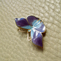 1952 Gilt Silver Light Blue and Purple Enamel Butterfly Brooch by Tillander - 1.3 inch width